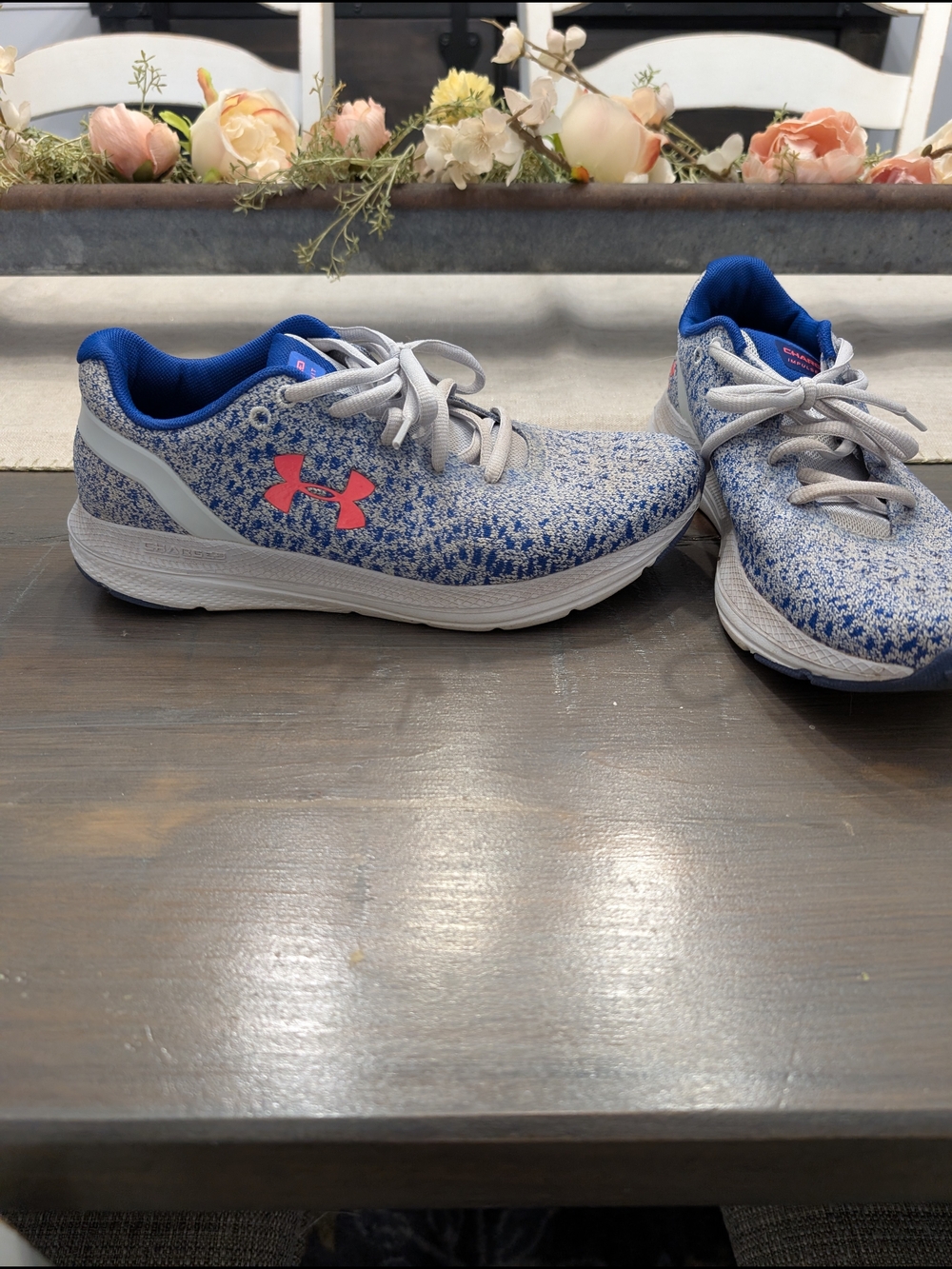 Under Armour Blue Knit Running Shoes with Pink Logo